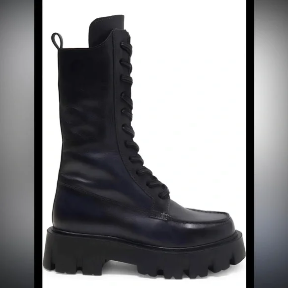 Free People Jones Lug Sole Combat Boot Size 7 Leather BlacK NEW - Picture 15 of 15